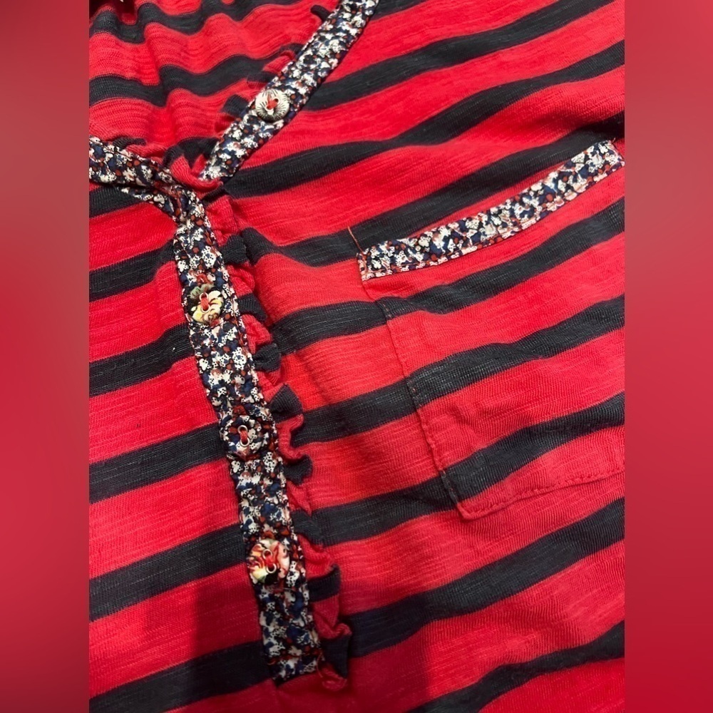 Anthropologie Postmark red and blue stripe floral trim henley top, size medium - Picture 3 of 9